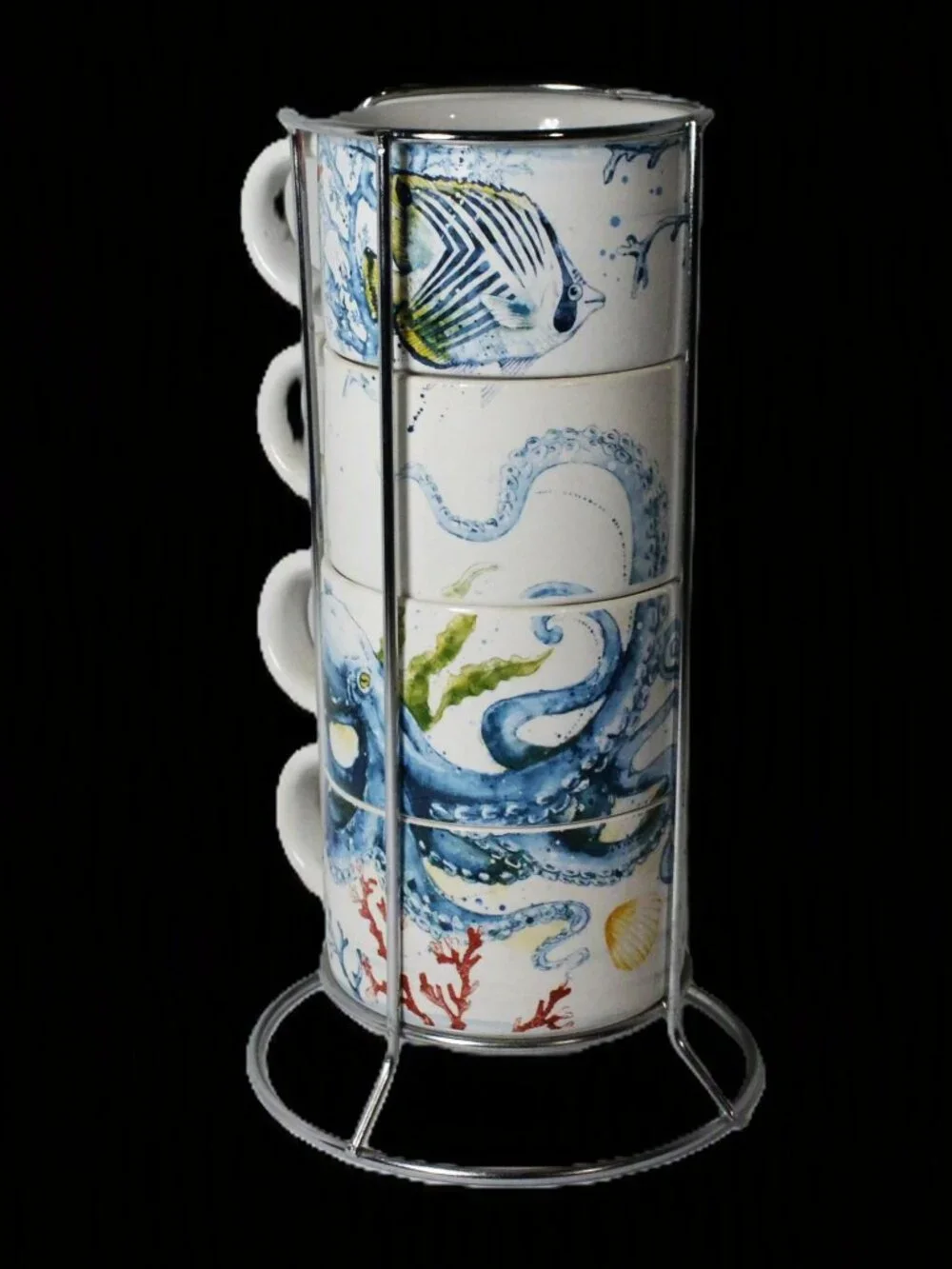 Pier 1 Imports Sea Life Mug Set With Rack Summer Decor Beach House Summer Rental